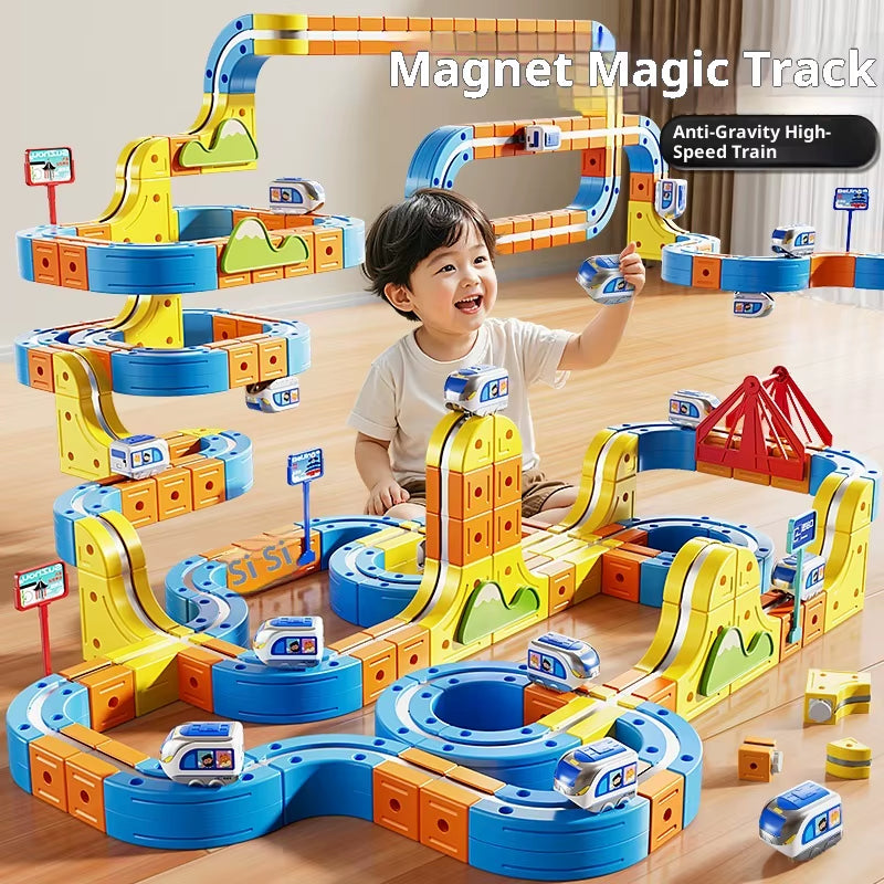 STEM Montessori Toy Electric Magnetic Track Train for Kids - DIY Tracks, Brain Development Learning Set, Baby Christmas Gift Toy
