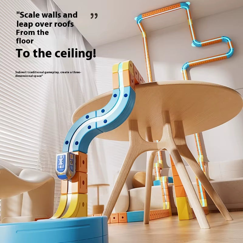 STEM Montessori Toy Electric Magnetic Track Train for Kids - DIY Tracks, Brain Development Learning Set, Baby Christmas Gift Toy